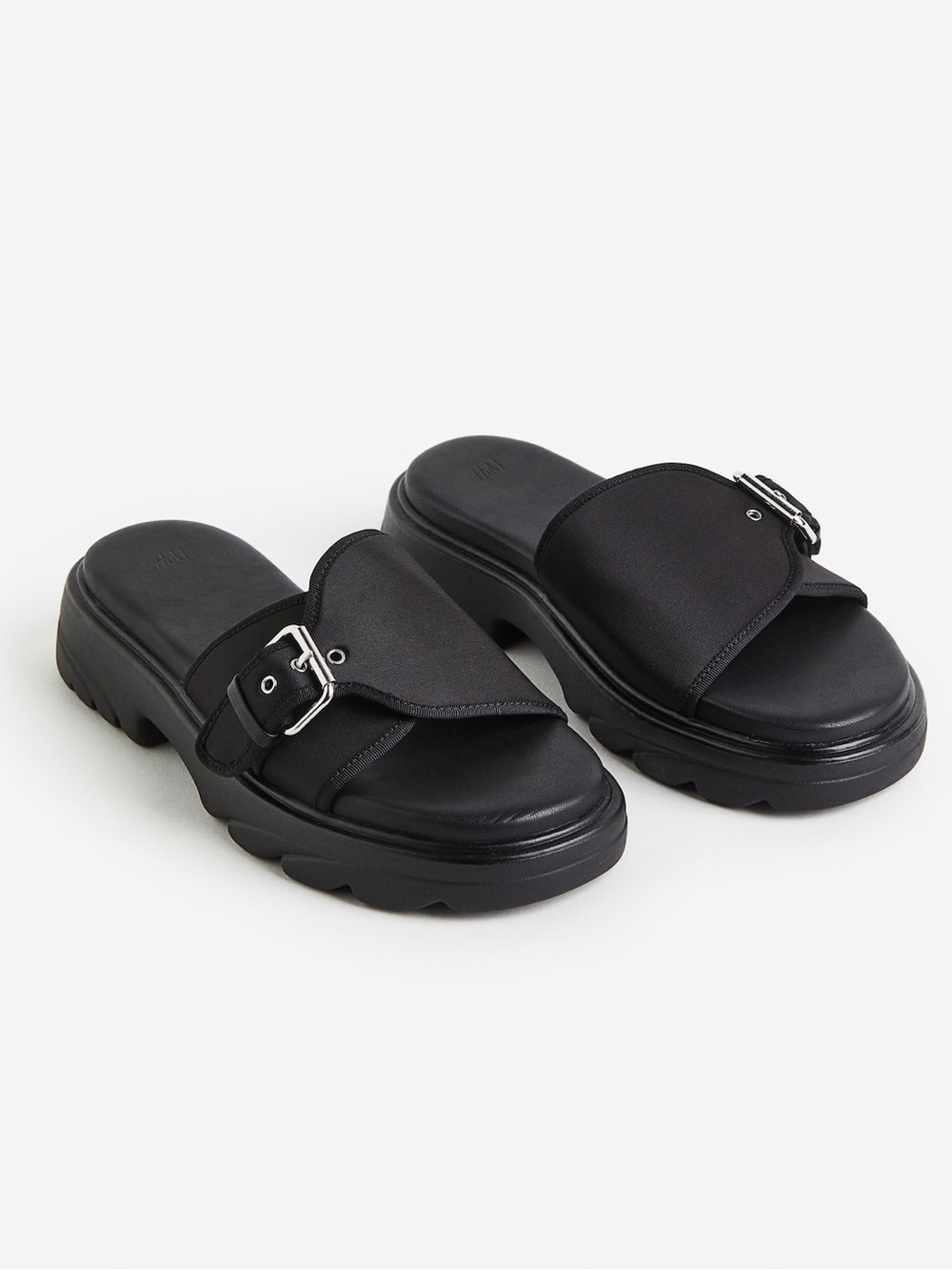 chunky black slip on platform sandals slides adjustable loafer slippers goth